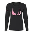 thumbnail image 1 of Wild Bobby, Pink Ribbon Women Bra T Shirt USA Flag Sleeve Breast Cancer Awareness Women Long Sleeve Tee, Black, Large, 1 of 1