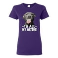 thumbnail image 1 of Wild Bobby, Pitbull to all Haters Funny, Animal Lover, Women Graphic Tee, Purple, Medium, 1 of 4
