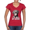 thumbnail image 1 of Wild Bobby, Pitbull to all Haters Funny, Animal Lover, Women Standard V-Neck Tee, Red, XX-Large, 1 of 4