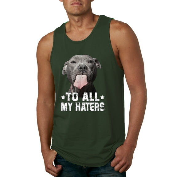 Wild Bobby, Pitbull to all the Haters Funny, Animal Lover, Men Graphic Tank Top, Forest Green, XX-Large