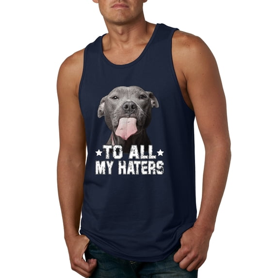 Wild Bobby, Pitbull to all the Haters Funny, Animal Lover, Men Graphic Tank Top, Navy, Large