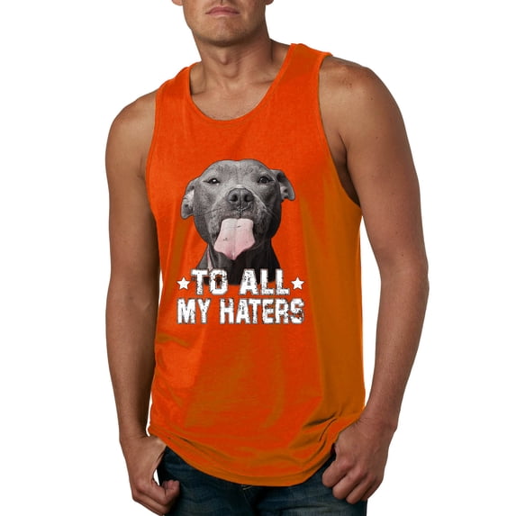 Wild Bobby, Pitbull to all the Haters Funny, Animal Lover, Men Graphic Tank Top, Orange, Medium