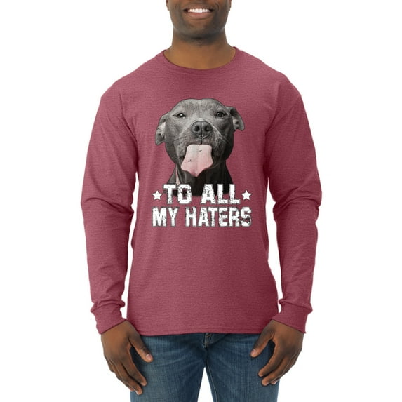 Wild Bobby, Pitbull to all the Haters Funny, Animal Lover, Men Long Sleeve Shirt, Vintage Heather Red, Large