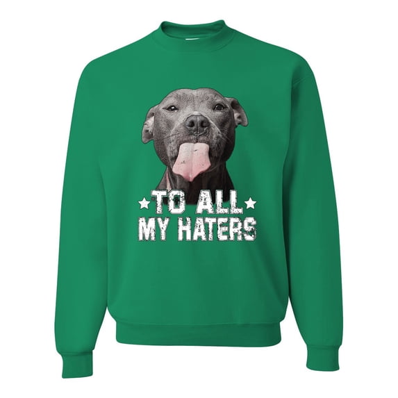 Wild Bobby, Pitbull to all the Haters Funny, Animal Lover, Unisex Crewneck Graphic Sweatshirt, Kelly, Medium