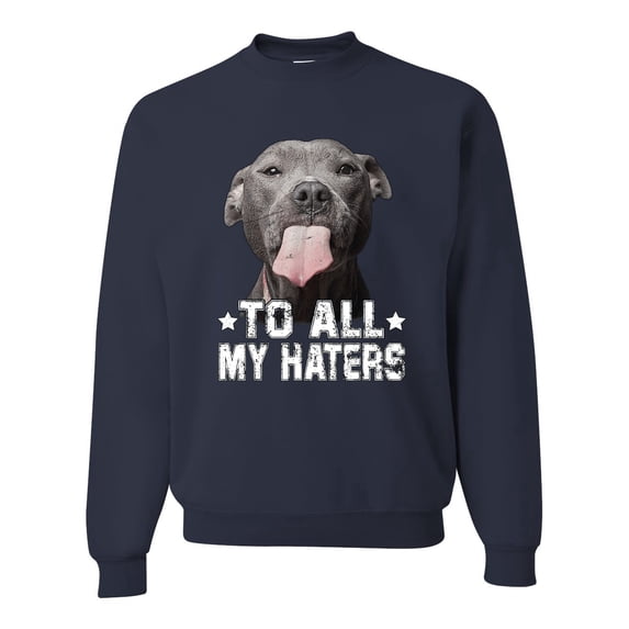 Wild Bobby, Pitbull to all the Haters Funny, Animal Lover, Unisex Crewneck Graphic Sweatshirt, Navy, 3X-Large