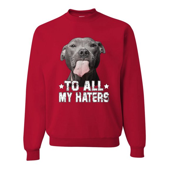 Wild Bobby, Pitbull to all the Haters Funny, Animal Lover, Unisex Crewneck Graphic Sweatshirt, Red, X-Large