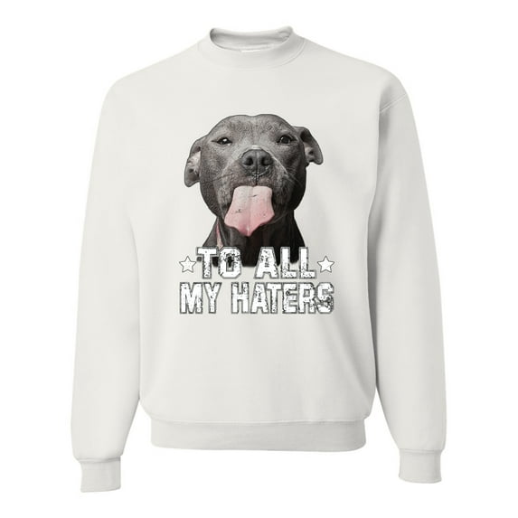 Wild Bobby, Pitbull to all the Haters Funny, Animal Lover, Unisex Crewneck Graphic Sweatshirt, White, Medium