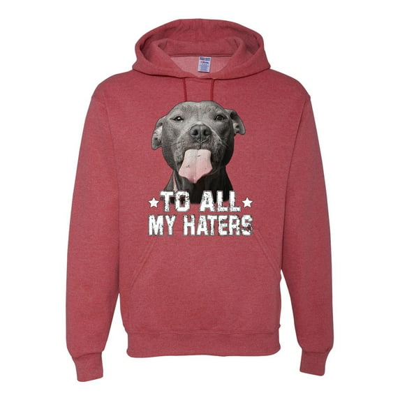 Wild Bobby, Pitbull to all the Haters Funny, Animal Lover, Unisex Graphic Hoodie Sweatshirt, Vintage Heather Red, Small