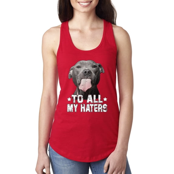 Wild Bobby, Pitbull to all the Haters Funny, Animal Lover, Women Racerback Tank Top, Red, X-Large