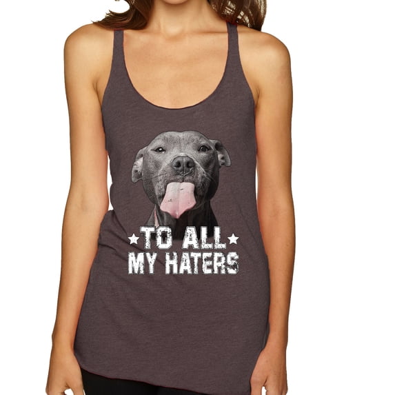 Wild Bobby, Pitbull to all the Haters Funny, Animal Lover, Women Tri-Blend Racerback Tank Top, Brown, Large