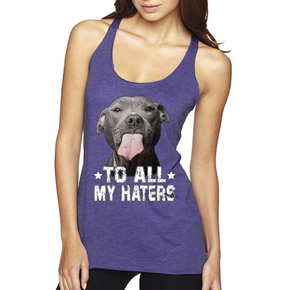 Wild Bobby, Pitbull to all the Haters Funny, Animal Lover, Women Tri-Blend Racerback Tank Top, Purple Rush, X-Large