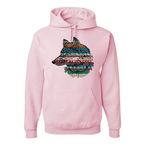 Wild Bobby, Plaid Paisley Retro Snow Wolf Animal Lover Graphic Hoodie Sweatshirt, Light Pink, Large