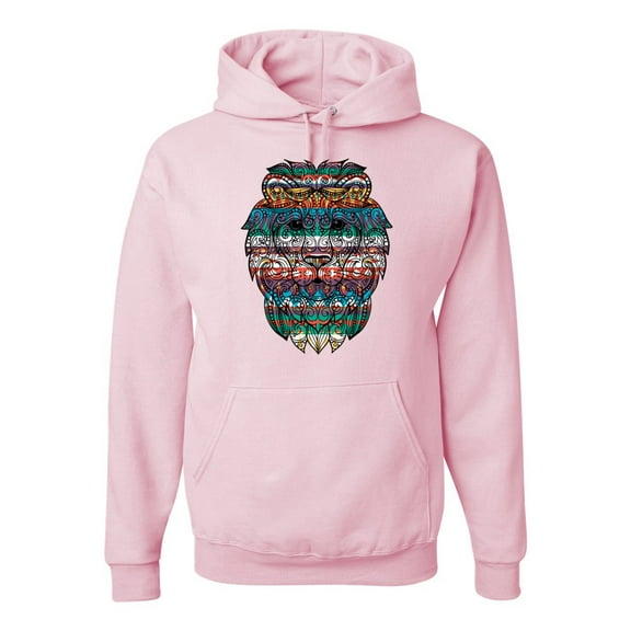 Wild Bobby, Plaid Paisley Retro Vintage African Lion Animal Lover Graphic Hoodie Sweatshirt, Light Pink, X-Large