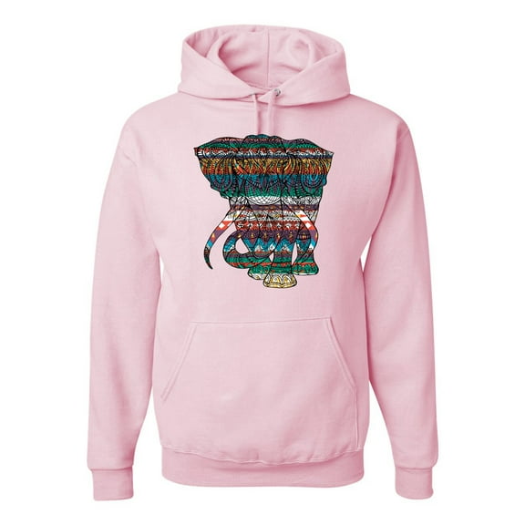 Wild Bobby, Plaid Paisley Retro Vintage Elephant Animal Lover Graphic Hoodie Sweatshirt, Light Pink, 3XL