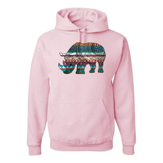 Wild Bobby, Plaid Paisley Retro Vintage Rhino Animal Lover Graphic Hoodie Sweatshirt, Light Pink, Small