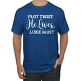 thumbnail image 1 of Wild Bobby Plot Twist He Lives Luke 24:23 Inspirational/Christian Men Graphic Tee, Royal, 3X-Large, 1 of 5