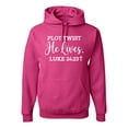 thumbnail image 1 of Wild Bobby Plot Twist He Lives Luke 24:23 Inspirational/Christian Unisex Graphic Hoodie Sweatshirt, Fuschia, Small, 1 of 5