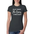thumbnail image 1 of Wild Bobby Plot Twist He Lives Luke 24:23 Inspirational/Christian Women Slim Fit Junior Tee, Dark Grey, Small, 1 of 5