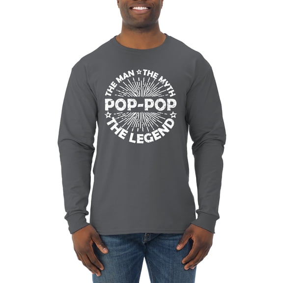 Wild Bobby, Pop-Pop Man Myth Legend Funny Dad Uncle Papa Granpa Dad Gift, Father's Day, Men Long Sleeve Shirt, Charcoal, Medium