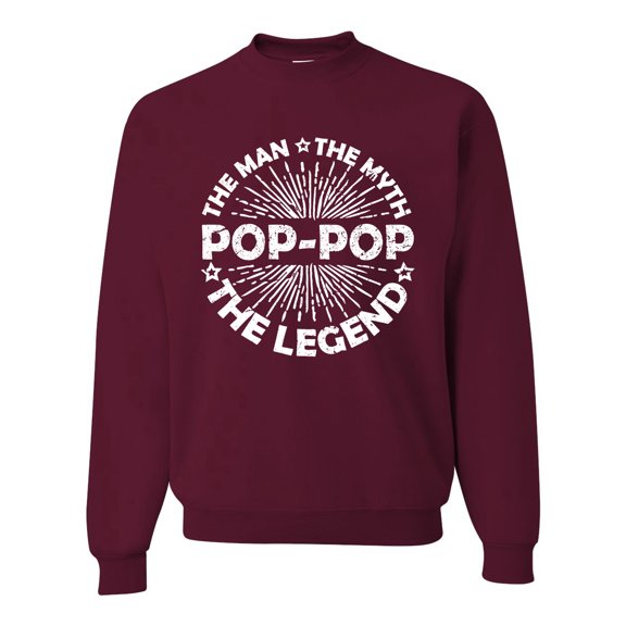 Wild Bobby, Pop-Pop Man Myth Legend Funny Dad Uncle Papa Granpa Dad Gift, Father's Day, Unisex Crewneck Graphic Sweatshirt, Maroon, X-Large