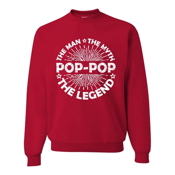 Wild Bobby, Pop-Pop Man Myth Legend Funny Dad Uncle Papa Granpa Dad Gift, Father's Day, Unisex Crewneck Graphic Sweatshirt, Red, X-Large