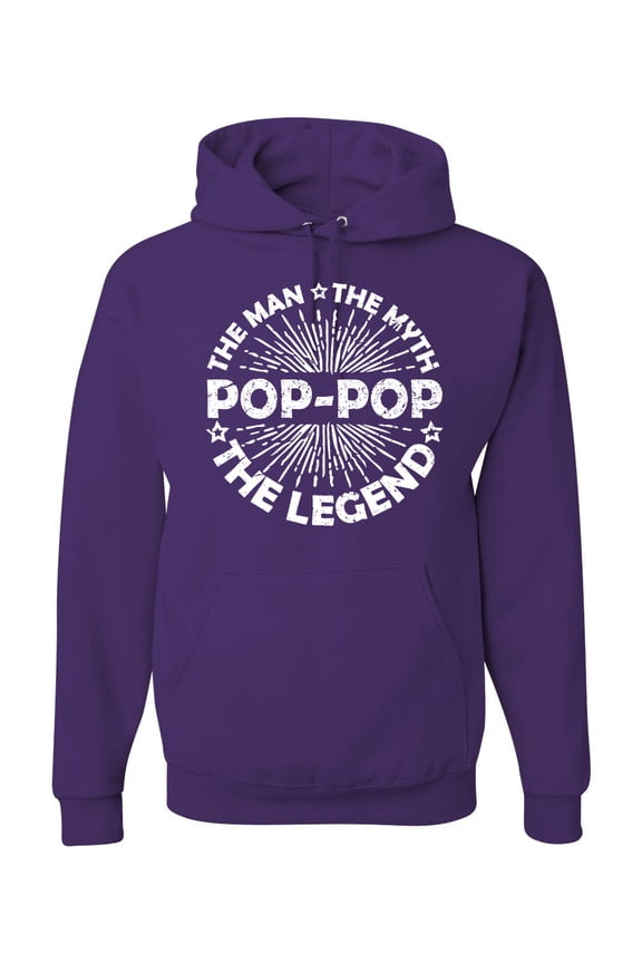 , Pop-Pop Man Myth Legend Funny Dad Uncle Papa Granpa Dad Gift, Father's Day, Unisex Graphic Hoodie Sweatshirt, Purple, Large