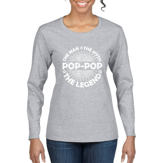 Wild Bobby, Pop-Pop Man Myth Legend Funny Dad Uncle Papa Granpa Dad Gift, Father's Day, Women Graphic Long Sleeve Tee, Heather Grey, XX-Large