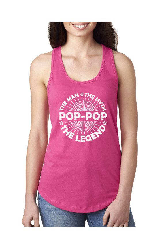 , Pop-Pop Man Myth Legend Funny Dad Uncle Papa Granpa Dad Gift, Father's Day, Women Racerback Tank Top, Raspberry, X-Large