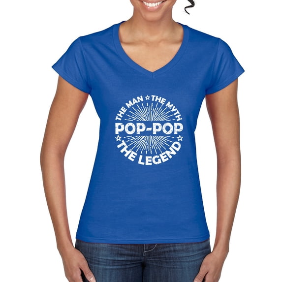 Wild Bobby, Pop-Pop Man Myth Legend Funny Dad Uncle Papa Granpa Dad Gift, Father's Day, Women Standard V-Neck Tee, Royal, X-Large