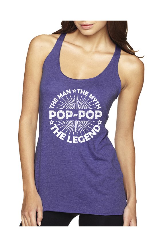 , Pop-Pop Man Myth Legend Funny Dad Uncle Papa Granpa Dad Gift, Father's Day, Women Tri-Blend Racerback Tank Top, Purple Rush, Medium