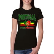 Wild Bobby Portugal Flag Heart Forca Portugal Graphic | Womens Novelty T-Shirt | Soccer Football Fan Game Day Gift for Her Women Slim Fit Junior Tee