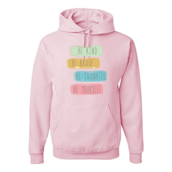 Wild Bobby, Positive Vibe Be Kind Brave Thankful Be Yourself Inspirational/Christian Unisex Graphic Hoodie Sweatshirt, Light Pink, 3XL