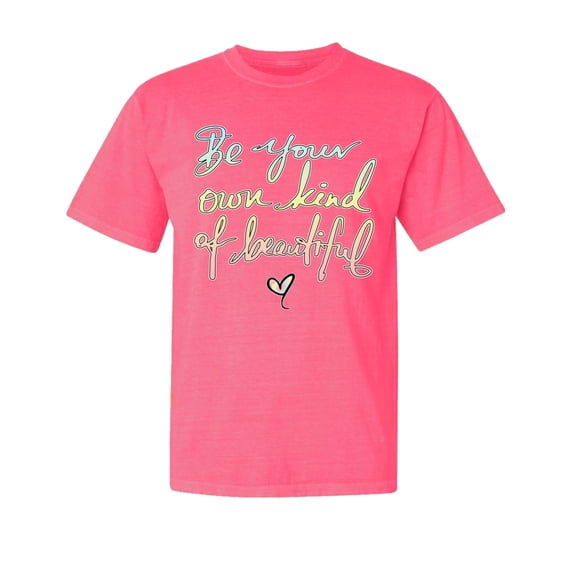 Wild Bobby,Positivity Saying, Streetwear, Garment-Dyed Washed Look Short Sleeve T-Shirt, Neon Pink, Small