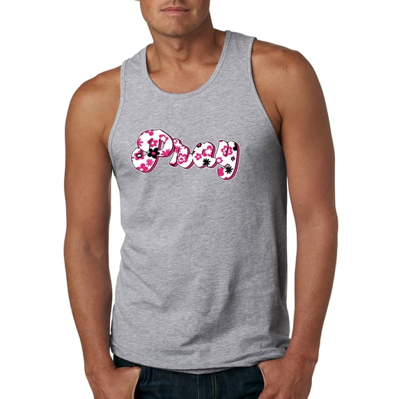 Wild Bobby, Pray Bubble Letters Inspirational/Christian Men Graphic Tank Top, Heather Grey, Small