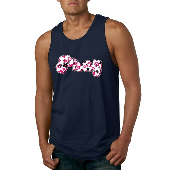 Wild Bobby, Pray Bubble Letters Inspirational/Christian Men Graphic Tank Top, Navy, 3X-Large