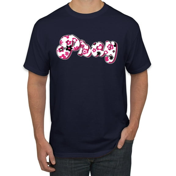 Wild Bobby Pray Bubble Letters Inspirational/Christian Men Graphic Tee, Navy, Large