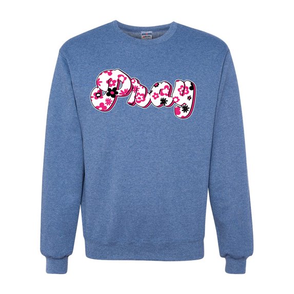 Wild Bobby, Pray Bubble Letters Inspirational/Christian Unisex Crewneck Graphic Sweatshirt, Vintage Heather Blue, Medium