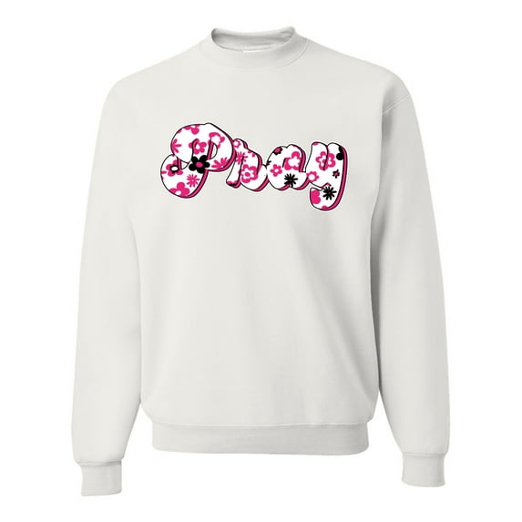 Wild Bobby, Pray Bubble Letters Inspirational/Christian Unisex Crewneck Graphic Sweatshirt, White, Medium