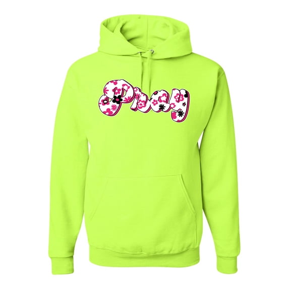 Wild Bobby, Pray Bubble Letters Inspirational/Christian Unisex Graphic Hoodie Sweatshirt, Safety Green, Small