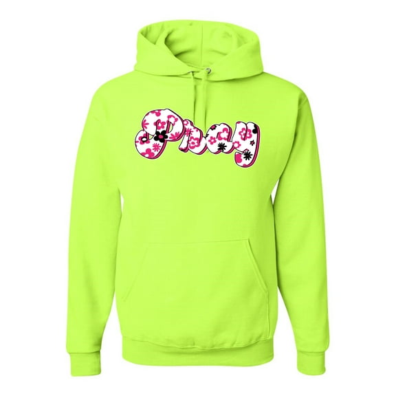 Wild Bobby, Pray Bubble Letters Inspirational/Christian Unisex Graphic Hoodie Sweatshirt, Safety Green, X-Large