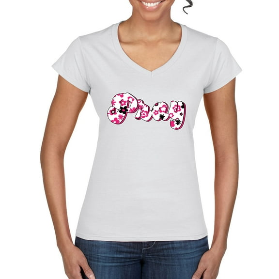 Wild Bobby Pray Bubble Letters Inspirational/Christian Women Standard V-Neck Tee, White, Medium