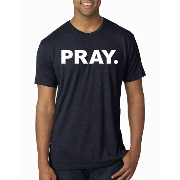 Wild Bobby Pray. Inspirational/Christian Men Premium Tri Blend Tee, Vintage Navy, Small