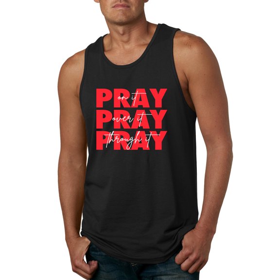 Wild Bobby, Pray On It Pray Over It Pray Through It Inspirational/Christian Men Graphic Tank Top, Black, Small
