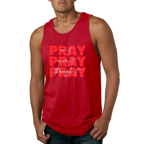 Wild Bobby, Pray On It Pray Over It Pray Through It Inspirational/Christian Men Graphic Tank Top, Red, X-Large