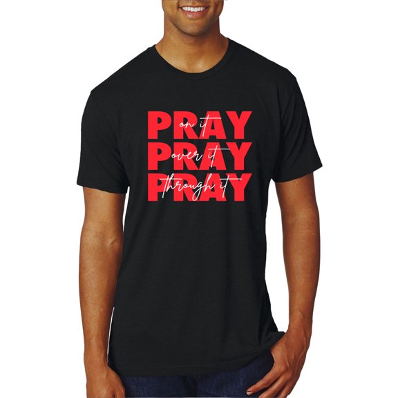 Wild Bobby, Pray On It Pray Over It Pray Through It Inspirational/Christian Men Premium Tri Blend Tee, True Black, Large