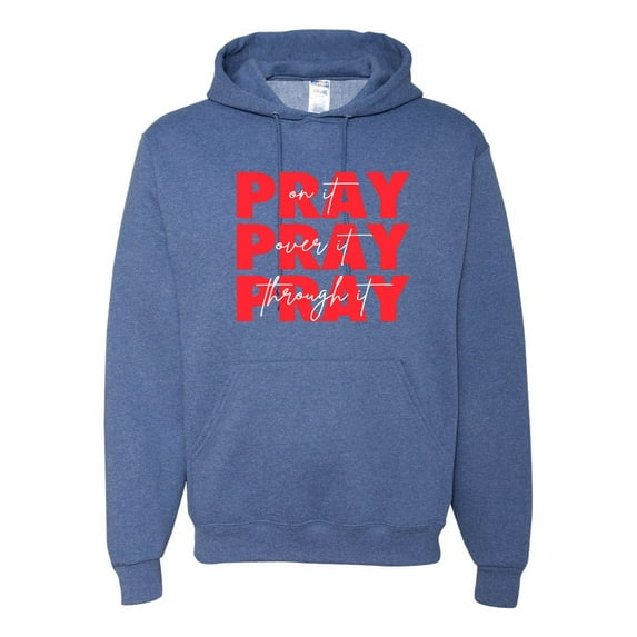 Wild Bobby, Pray On It Pray Over It Pray Through It Inspirational/Christian Unisex Graphic Hoodie Sweatshirt, Vintage Heather Blue, XX-Large