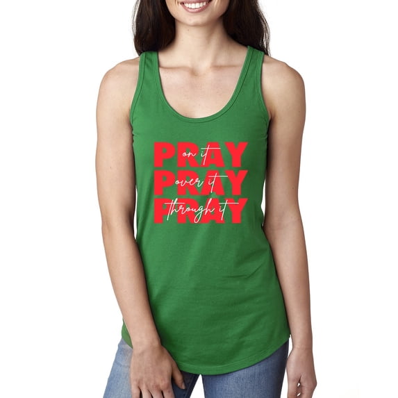 Wild Bobby, Pray On It Pray Over It Pray Through It Inspirational/Christian Women Racerback Tank Top, Kelly, Medium