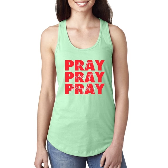 Wild Bobby, Pray On It Pray Over It Pray Through It Inspirational/Christian Women Racerback Tank Top, Mint, X-Large