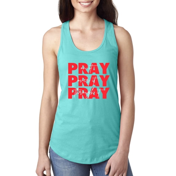 Wild Bobby, Pray On It Pray Over It Pray Through It Inspirational/Christian Women Racerback Tank Top, Tahiti Blue, Small