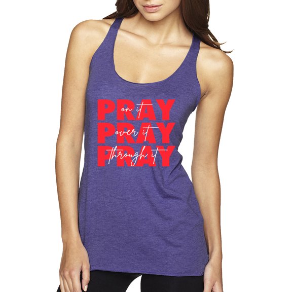 Wild Bobby Pray On It Pray Over It Pray Through It Inspirational/Christian Women Tri-Blend Racerback Tank Top, Purple Rush, Large